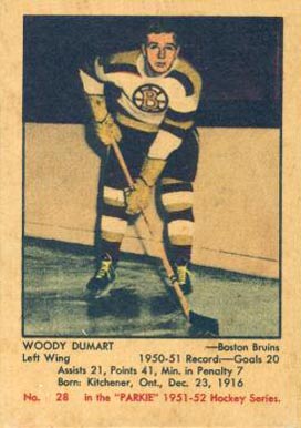 1951 Parkhurst Woody Dumart #28 Hockey Card