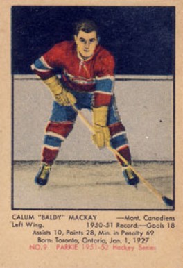 1951 Parkhurst Calum MacKay #9 Hockey Card