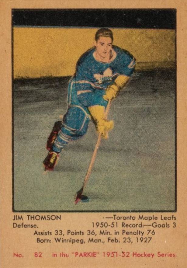 1951 Parkhurst Jim Thomson #82 Hockey Card