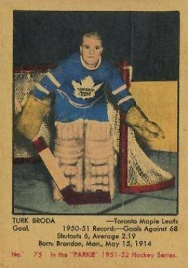 1951 Parkhurst Turk Broda #75 Hockey Card