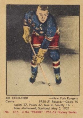 1951 Parkhurst Jim Conacher #105 Hockey Card