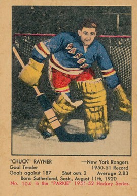 1951 Parkhurst Chuck Rayner #104 Hockey Card