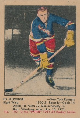 1951 Parkhurst Ed Slowinski #102 Hockey Card