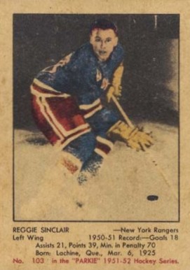 1951 Parkhurst Reg Sinclair #103 Hockey Card
