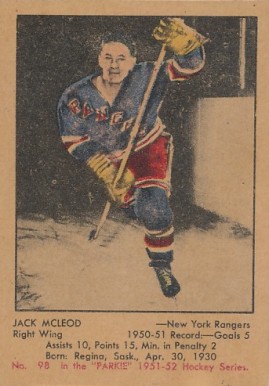 1951 Parkhurst Jack McLeod #98 Hockey Card