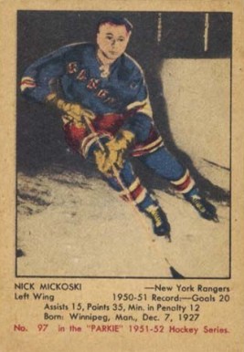 1951 Parkhurst Nick Mickoski #97 Hockey Card