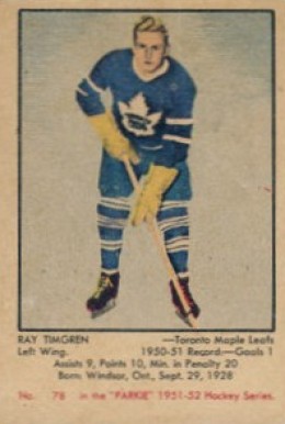 1951 Parkhurst Ray Timgren #78 Hockey Card