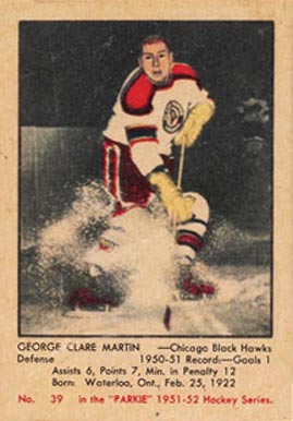 1951 Parkhurst George Clare Martin #39 Hockey Card