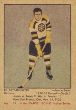 1951 Parkhurst Ed Kryznowski #33 Hockey Card