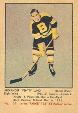 1951 Parkhurst Pentti Lund #31 Hockey Card