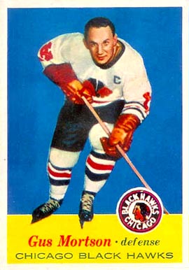 1957 Topps Gus Mortson #25 Hockey Card