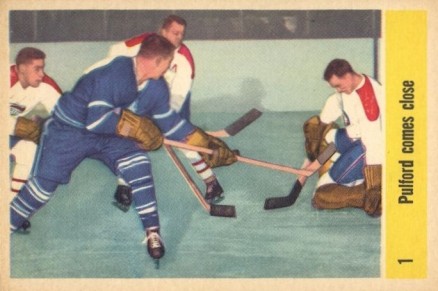 1958 Parkhurst Pulford Comes Close #1 Hockey Card