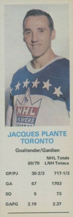 1970 Dad's Cookies Jacques Plante # Hockey Card