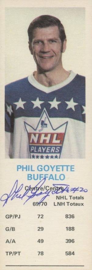 1970 Dad's Cookies Phil Goyette # Hockey Card