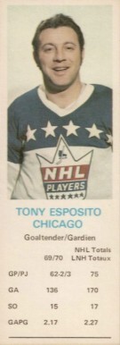 1970 Dad's Cookies Tony Esposito # Hockey Card