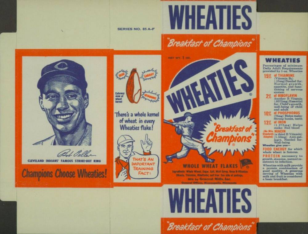 1951 Wheaties Complete Box  Bob Feller # Baseball Card