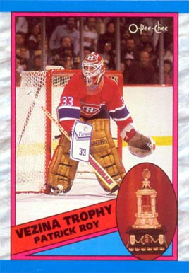 1989 O-Pee-Chee Vezina Trophy Patrick Roy #322 Hockey Card
