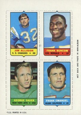 1969 Topps Four in One Allison/Buncom/Emanuel/Sauer # Football Card