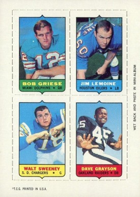 1969 Topps Four in One Griese/LeMoine/Grayson/Sweeney # Football Card