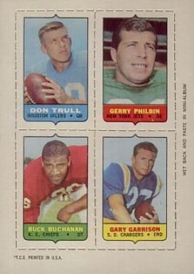1969 Topps Four in One Trull/Philbin/Garrison/Buchanan # Football Card