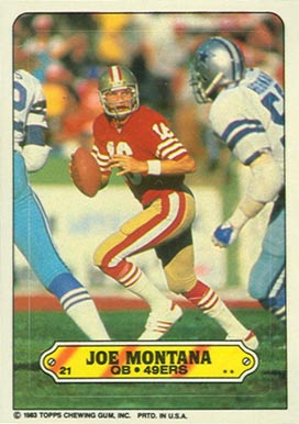 1983 Topps Stickers Insert Joe Montana #21 Football Card