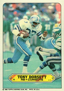1983 Topps Stickers Insert Tony Dorsett #11 Football Card