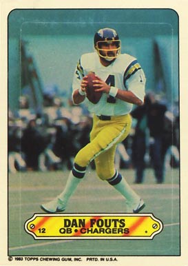 1983 Topps Stickers Insert Dan Fouts #12 Football Card