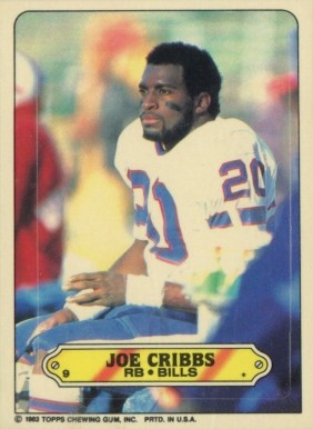 1983 Topps Stickers Insert Joe Cribbs #9 Football Card