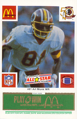 1986 McDonald's All-Stars Art Monk #81 Football Card
