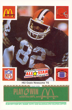 1986 McDonald's All-Stars Ozzie Newsome #82 Football Card