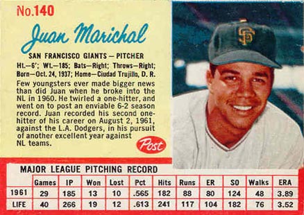 1962 Post Cereal Juan Marichal #140 Baseball Card