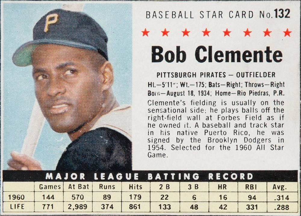 1961 Post Cereal Roberto Clemente #132 Baseball Card