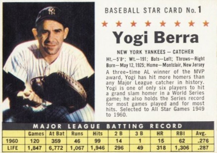 1961 Post Cereal Yogi Berra #1 Baseball Card