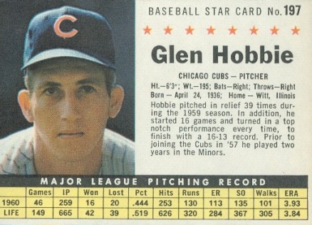 1961 Post Cereal Glen Hobbie #197 Baseball Card