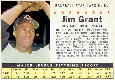 1961 Post Cereal Jim Grant #60 Baseball Card