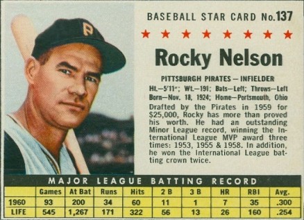 1961 Post Cereal Rocky Nelson #137 Baseball Card