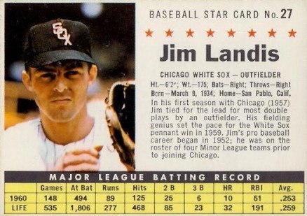 1961 Post Cereal Jim Landis #27 Baseball Card