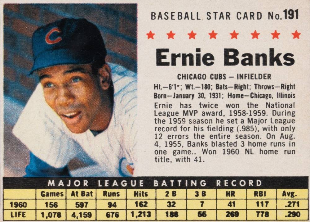 1961 Post Cereal Ernie Banks #191 Baseball Card