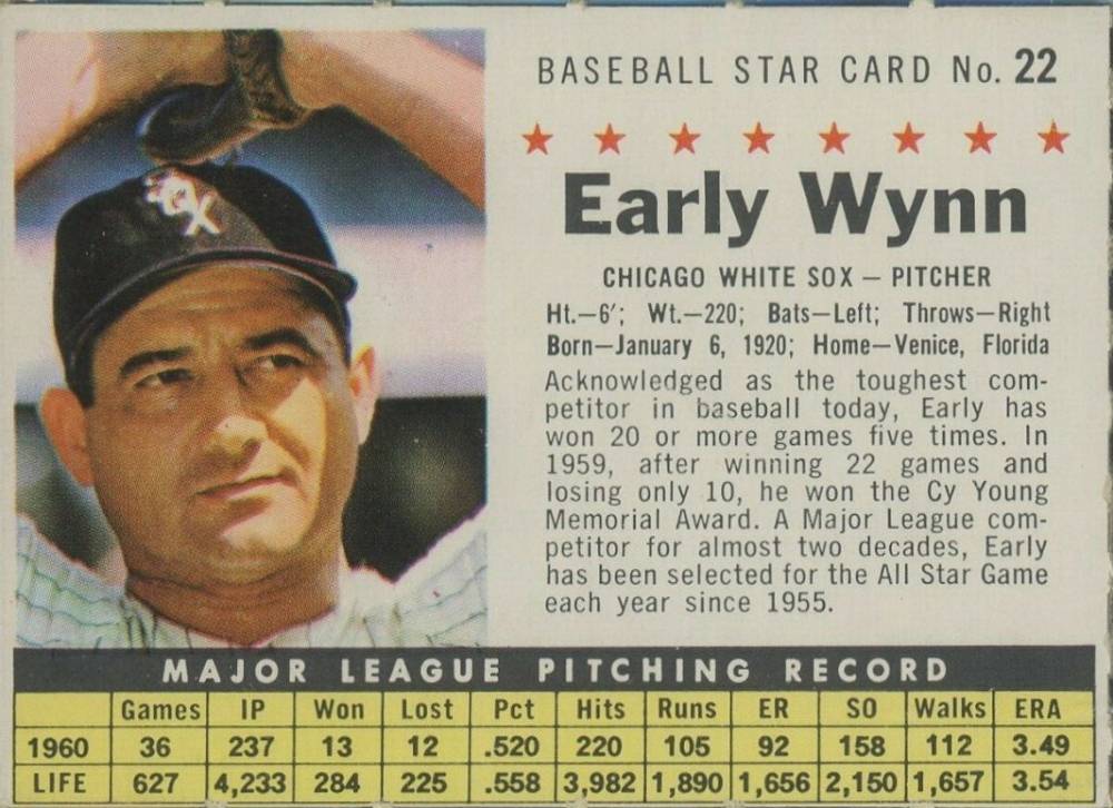 1961 Post Cereal Early Wynn #22 Baseball Card