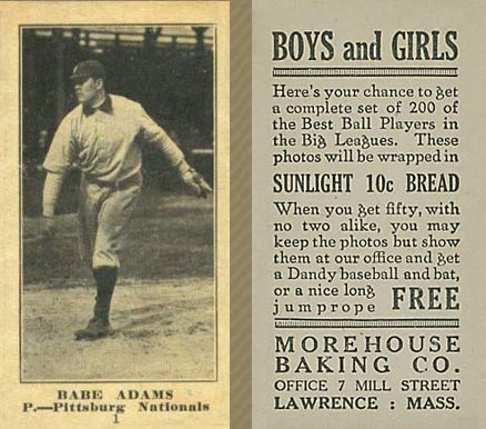 1916 Morehouse Baking Babe Adams #1 Baseball Card