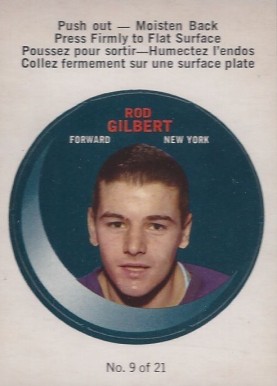 1968 O-Pee-Chee Puck Stickers Rod Gilbert #9 Hockey Card