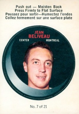1968 O-Pee-Chee Puck Stickers Jean Beliveau #7 Hockey Card