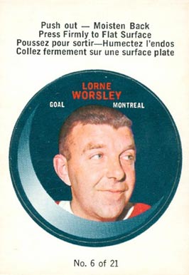 1968 O-Pee-Chee Puck Stickers Lorne Worsley #6 Hockey Card