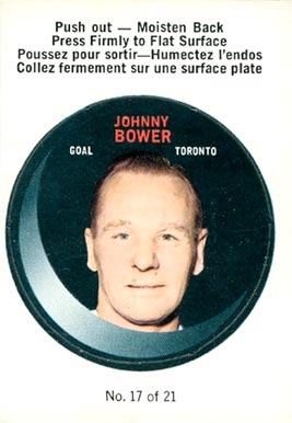 1968 O-Pee-Chee Puck Stickers Johnny Bower #17 Hockey Card
