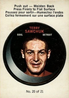 1968 O-Pee-Chee Puck Stickers Terry Sawchuk #20 Hockey Card