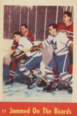1955 Parkhurst Quaker Oats Jammed On Boards #77 Hockey Card