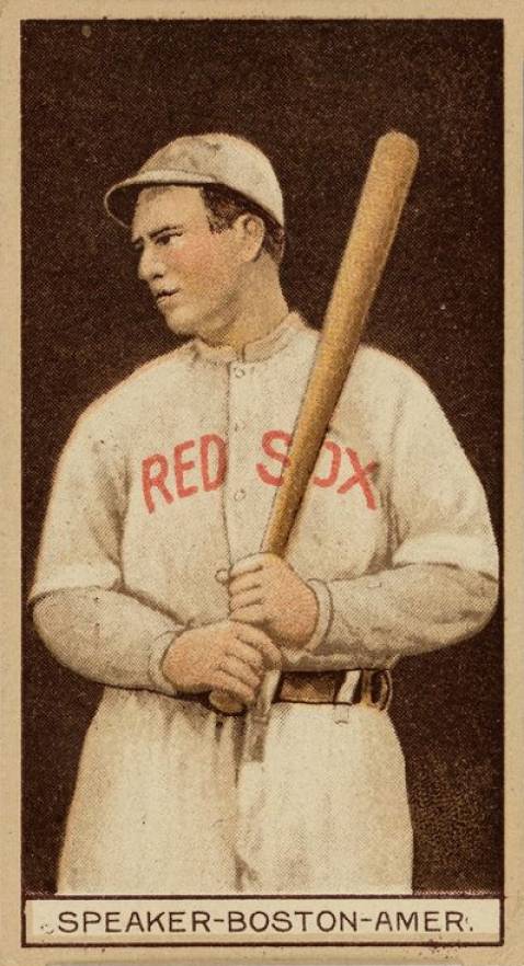 1912 Brown Backgrounds Common back Speaker-Boston-Amer. # Baseball Card