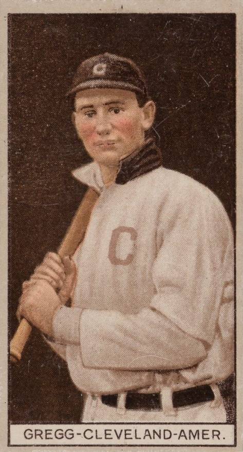 1912 Brown Backgrounds Common back GREGG-CLEVELAND-AMER. # Baseball Card