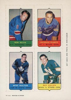 1969 O-Pee-Chee Four in One Nevin/Plante/Walton/Cullen # Hockey Card