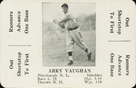 1936 S & S Game Arky Vaughn #47 Baseball Card